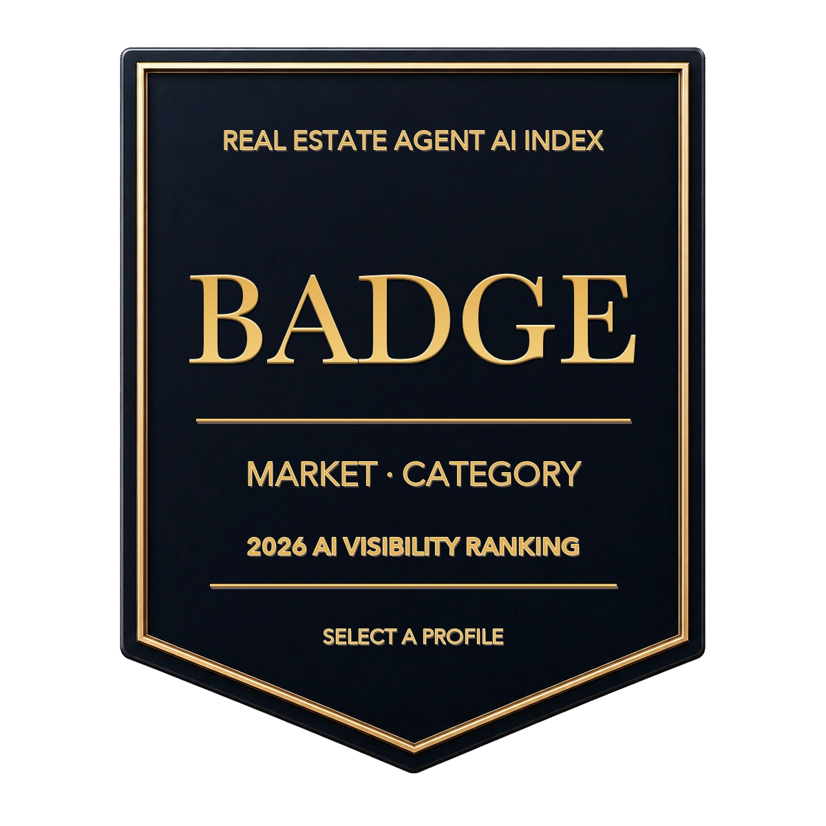REAI 2026 badge program preview; market, category, and tier appear after a profile is selected